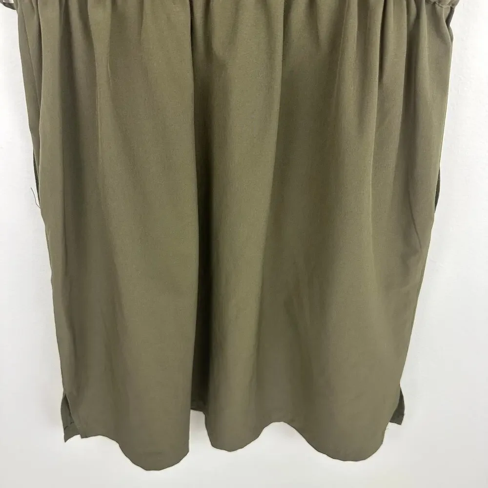 Calvin Klein Womens Sleeveless Cinched Waist Tie V-Neck Casual Green Dress 2